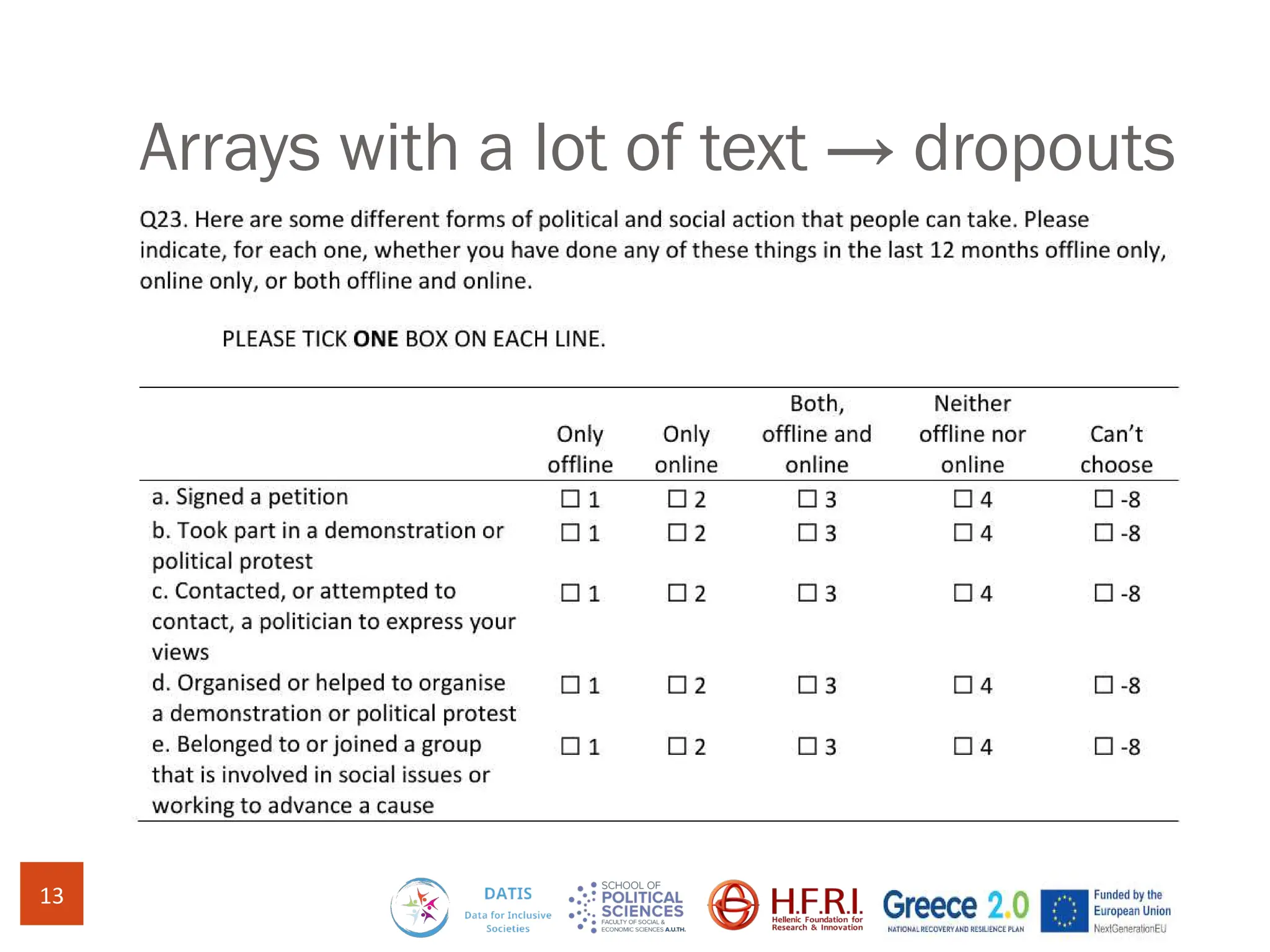 Arrays with a lot of text → dropouts
13
 