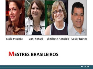 MESTRES BRASILEIROS
Stela Piconez Vani Kenski Elizabeth Almeida Cesar Nunes
11 of 20
 