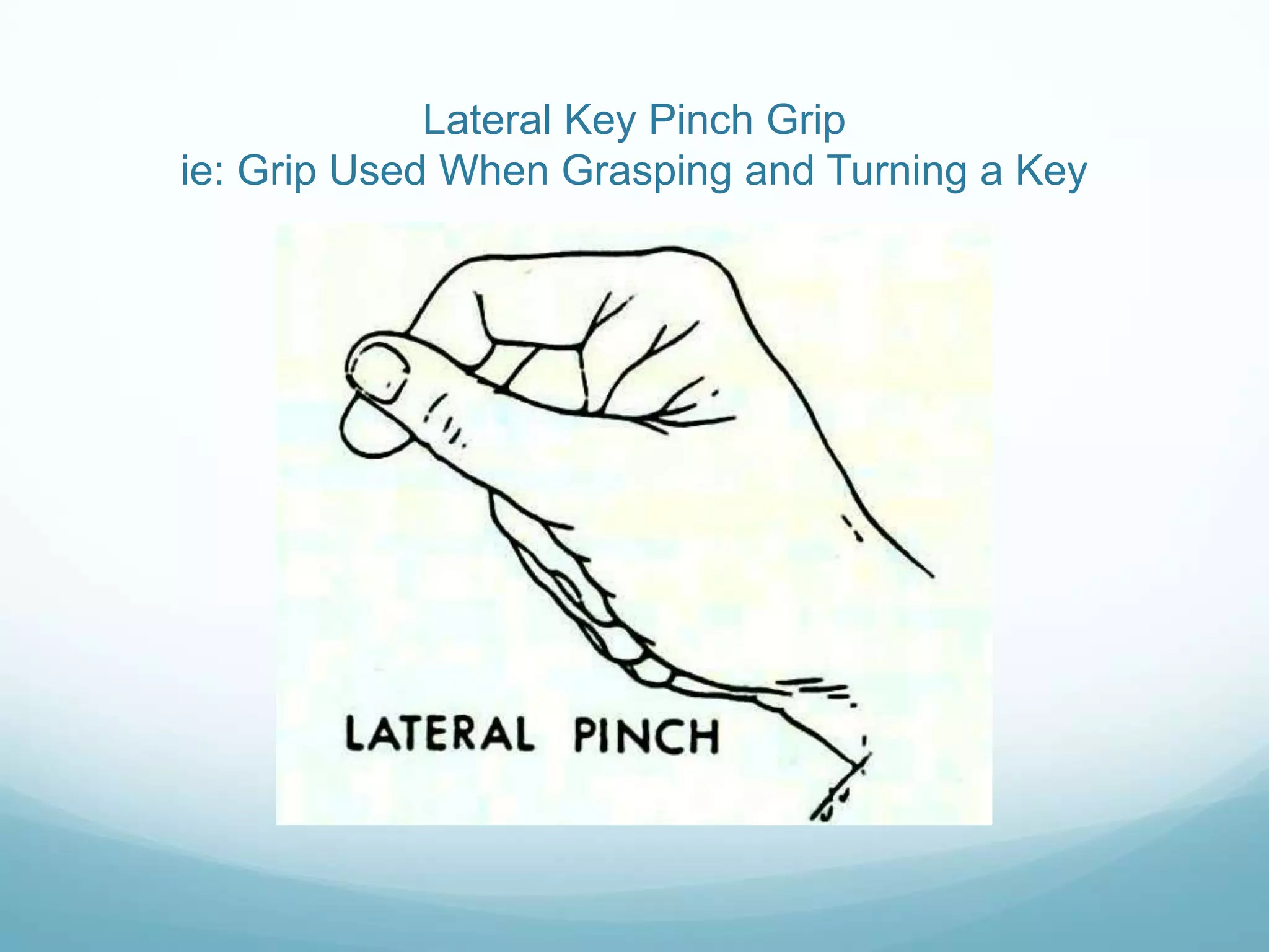 Lateral Key Pinch Grip
ie: Grip Used When Grasping and Turning a Key
 