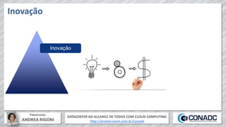 DATACENTER AO ALCANCE DE TODOS COM CLOUD COMPUTING
http://promo.mxm.com.br/conadc
Palestrante:
ANDREA RIGONI
Inovação
Inovação
 