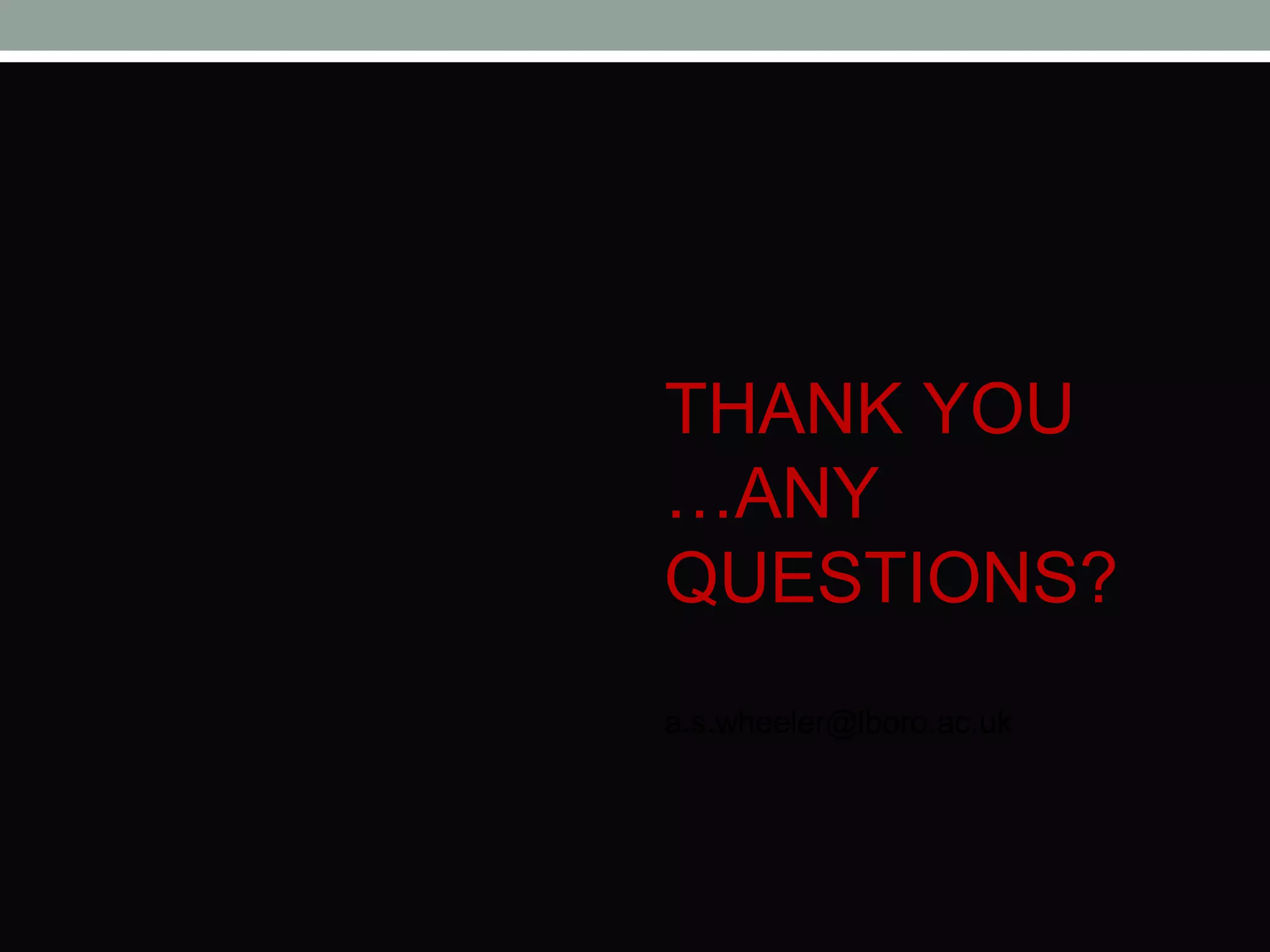 THANK YOU
…ANY
QUESTIONS?
a.s.wheeler@lboro.ac.uk
 