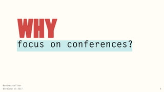 @andreazoellner
WordCamp US 2017 6
WHYfocus on conferences?
 