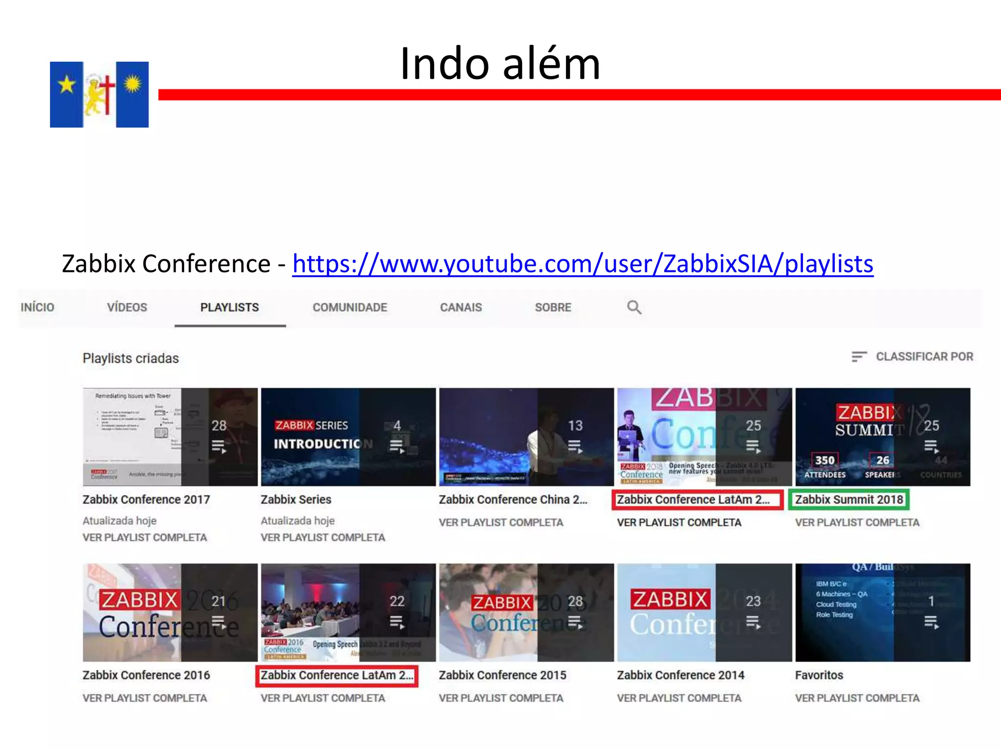 Zabbix Conference - https://www.youtube.com/user/ZabbixSIA/playlists
Indo além
 