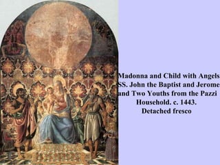 Madonna and Child with Angels,  SS. John the Baptist and Jerome,  and Two Youths from the Pazzi  Household. c. 1443.  Detached fresco 