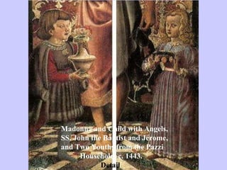 Madonna and Child with Angels,  SS. John the Baptist and Jerome,  and Two Youths from the Pazzi  Household. c. 1443.  Detail 
