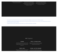 computador, do tablet ou do smartphone. Três
versões, uma para cada dispositivo.
das fontes já utilizadas na identidade visual das
empresas para o uso no website. A tipogra몭a
padronizada em todos os canais é um dos elementos
fundamentais para o bom fortalecimento da
identidade de uma empresa.
sociais. Ao postar no blog, você pode já postar
automaticamente no facebook, no pinterest, no
linkedin, no tumblr e/ou no twitter, com apenas um
click escolhendo a rede desejada.
André Lui Bernardo é natural de Garopaba, Santa Catarina, e começou sua carreira em 2005, através do site Flickr – onde já alcançou a marca de 10 milhões de visualizações.
Em 2008 몭rmou sua parceria com o banco de imagens Getty Images, onde já conta com quase 500 fotos disponíveis. Já foi capa de livro na Áustria e Alemanha –, saiu em matérias de revistas da editora Globo,
Abril, e sites Cosmopolitan, Uol, Hypeness e FFFFOUND!.
Já fotografou para marcas como Mormaii, Colégio Catarinense, Sonitec, Nobilux e Ludici. Hoje executa projetos de design e marketing digital.
#MKT_Digital
INSTAGRAM
Administração e atualizações diárias no stories e no feed,
promovendo engajamento, a몭m de aumentar o número de
seguidores ativos para a conversão em vendas, horários
agendados, etc.
PÁGINA 1 NA PESQUISA GOOGLE?
Adoramos projetos especiais, trabalhando para ranquear na
página número 1 da pesquisa do google, quando o cliente
busca pelo seu serviço na sua cidade.
PRODUTOS GOOGLE
Efetuamos o seu cadastro básico nos melhores serviços do
Google. De forma que apareça nos locais do mapa, na
CONTEÚDO: UMA ÓTIMA PROPAGANDA
Providenciamos as atualizações frequentes, que são
essenciais para que seu website seja indexado pelos robôs
 