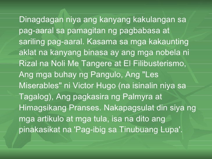pag ibig sa tinubuang lupa andress bonifacio Ang pag-ibig sa tinubuang lupa ay isang tula na sinulat ni andres bonifacio na kanyang ginamit para himukin ang mga pilipinong maging makabayan. pag ibig sa tinubuang lupa andress bonifacio Ang pag-ibig sa tinubuang lupa ay isang tula na sinulat ni andres bonifacio na kanyang ginamit para himukin ang mga pilipinong maging makabayan.