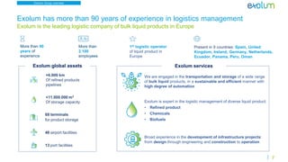 2
Exolum has more than 90 years of experience in logistics management
Exolum is the leading logistic company of bulk liqui...