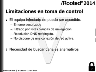 7
Rooted CON 2014 6-7-8 Marzo // 6-7-8 March
Limitaciones en toma de control
El equipo infectado no puede ser accedido.
– ...