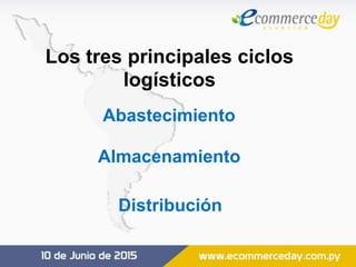 Los tres principales ciclos
logísticos
Abastecimiento
Distribución
Almacenamiento