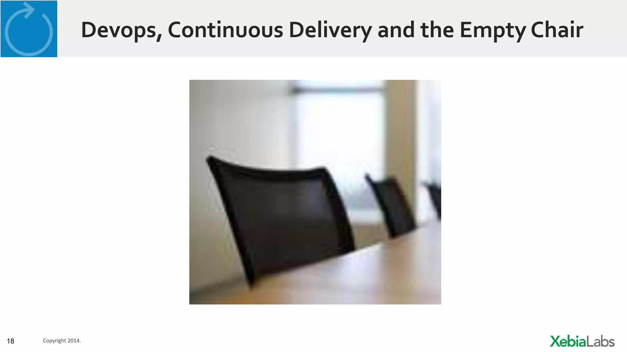 18 Copyright 2014.
Devops, Continuous Delivery and the Empty Chair
 