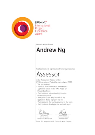 Andrew 2008 Ipma Assessor Certificate