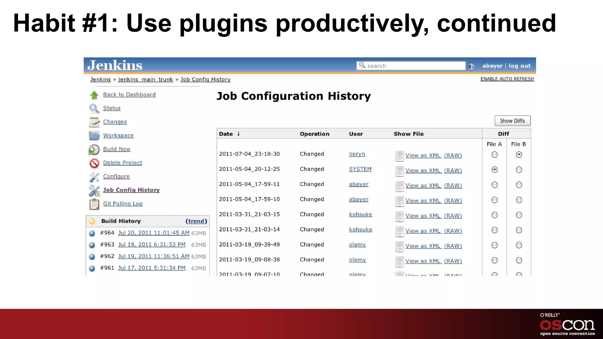 I am a contributor to Jenkins core, and maintainer of a number of Jenkins plugins, including the git plugin and the Throttle Concurrent Builds plugin. 