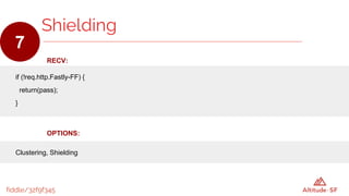 fiddle/32f9f345
RECV:
if (!req.http.Fastly-FF) {
return(pass);
}
Shielding
7
OPTIONS:
Clustering, Shielding
 