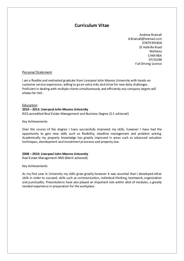 Personal statement for college examples image