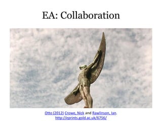 EA: Collaboration




Otto (2012) Crowe, Nick and Rawlinson, Ian.
      http://eprints.gold.ac.uk/6756/
 