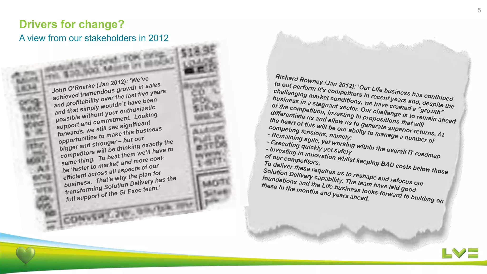 Drivers for change?
A view from our stakeholders in 2012
5
 