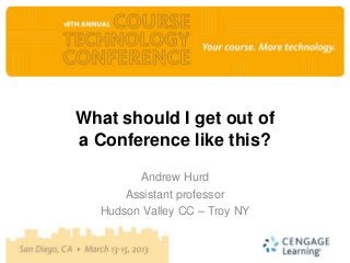 What should I get out of
a Conference like this?

        Andrew Hurd
      Assistant professor
  Hudson Valley CC – Troy NY
 