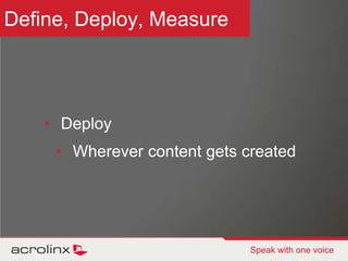 The Information Lifecycle© 2010 acrolinx Speak with one voice