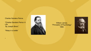 Charles Sanders Peirce.
“Charles Sanders Peirce: A
Life
By Joseph Brent.”
“Wasp in a bottle”
“
William James.
“Principles of Psychology”
1890.
 