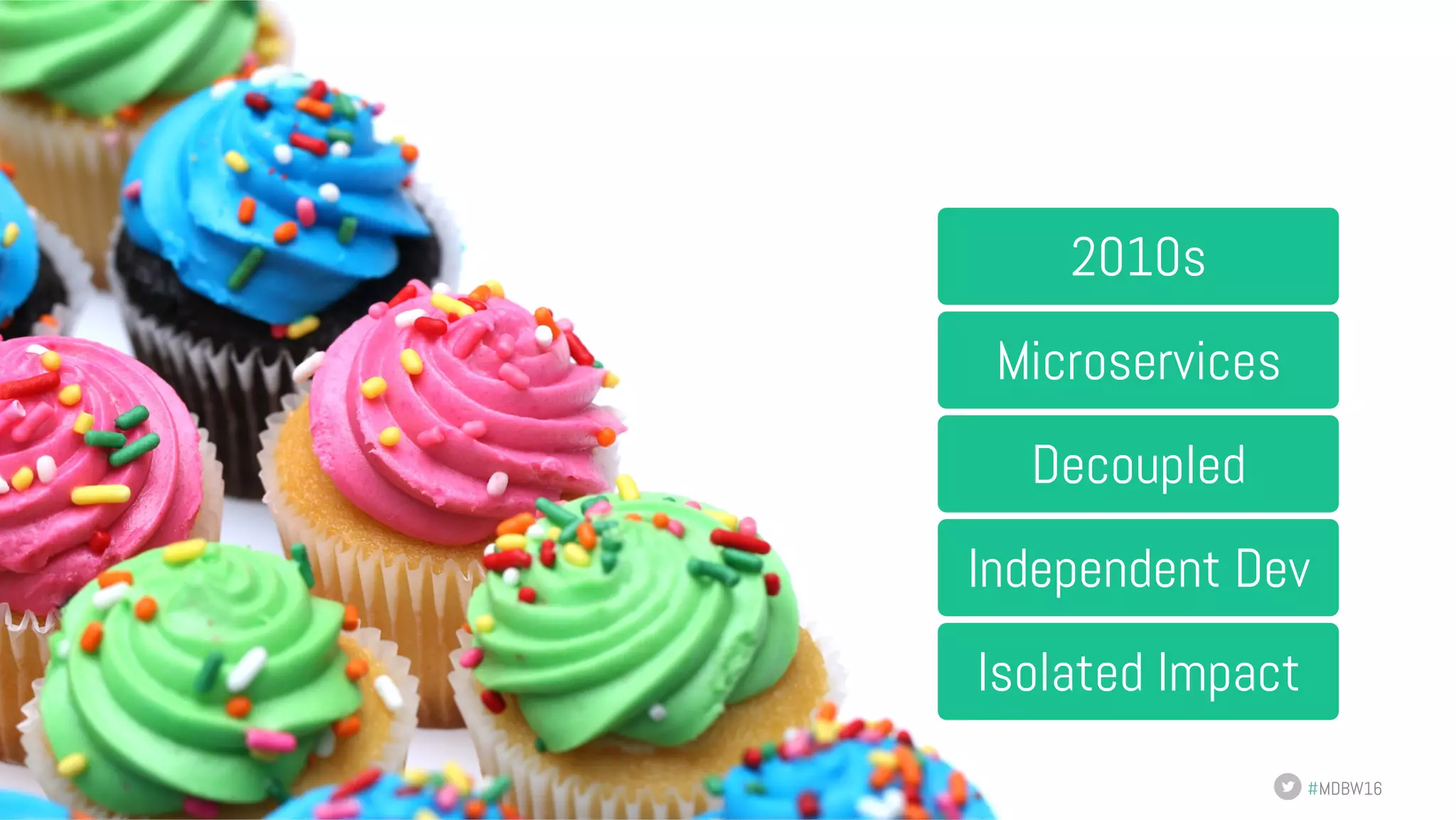 #MDBW16 2010s Microservices Decoupled Independent Dev Isolated Impact 