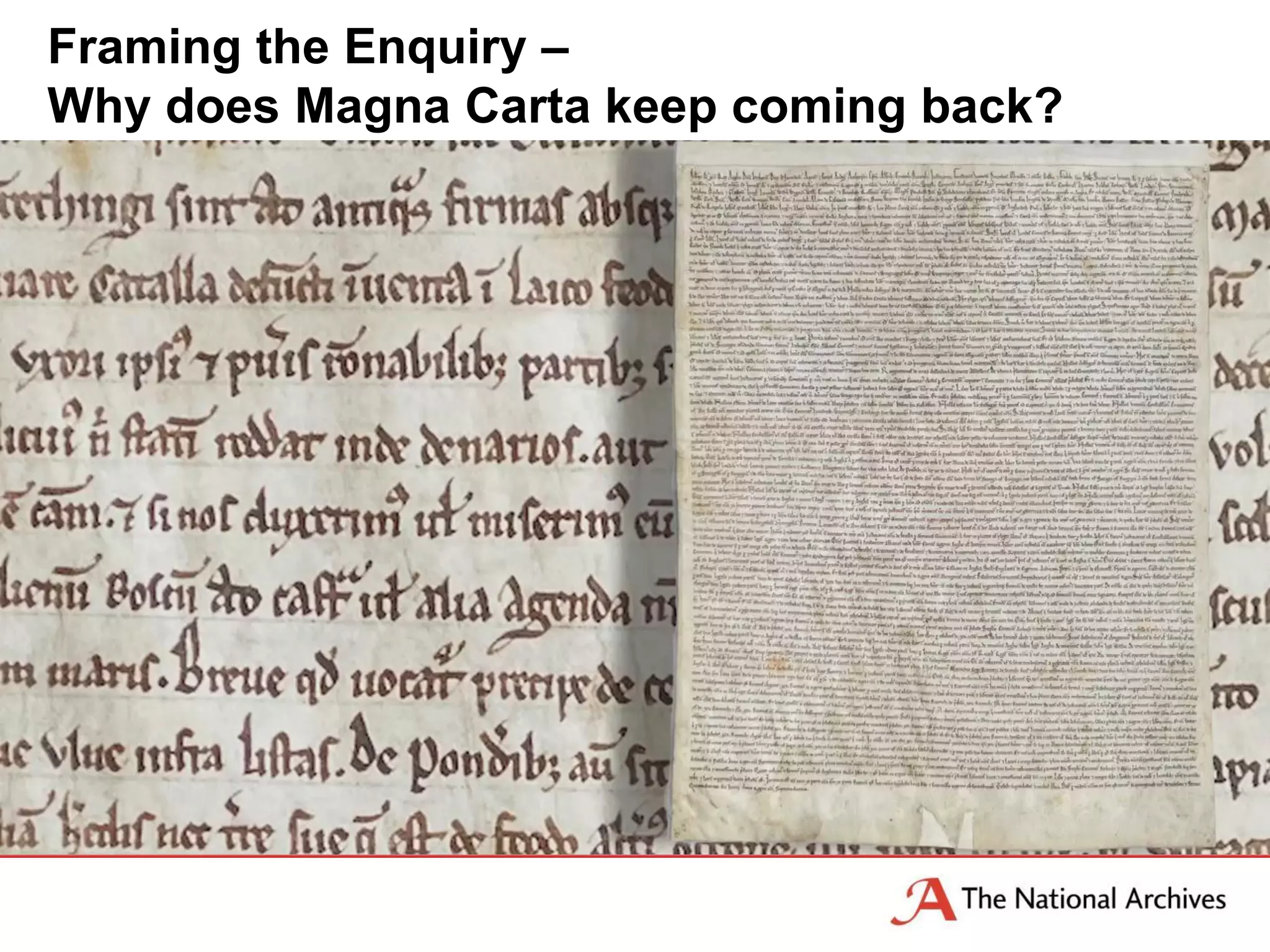 Framing the Enquiry –
Why does Magna Carta keep coming back?