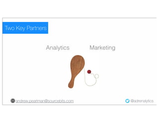 Two Key Partners
Analytics
andrew.pearlman@sourcebits.com
Marketing
@adrenalytics