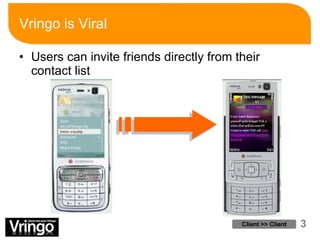 Vringo is Viral Users can invite friends directly from their contact list - Client >> Client 