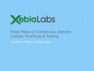Three Pillars of Continuous Delivery:
Culture, Practices & Tooling
Andrew Phillips, XebiaLabs

 