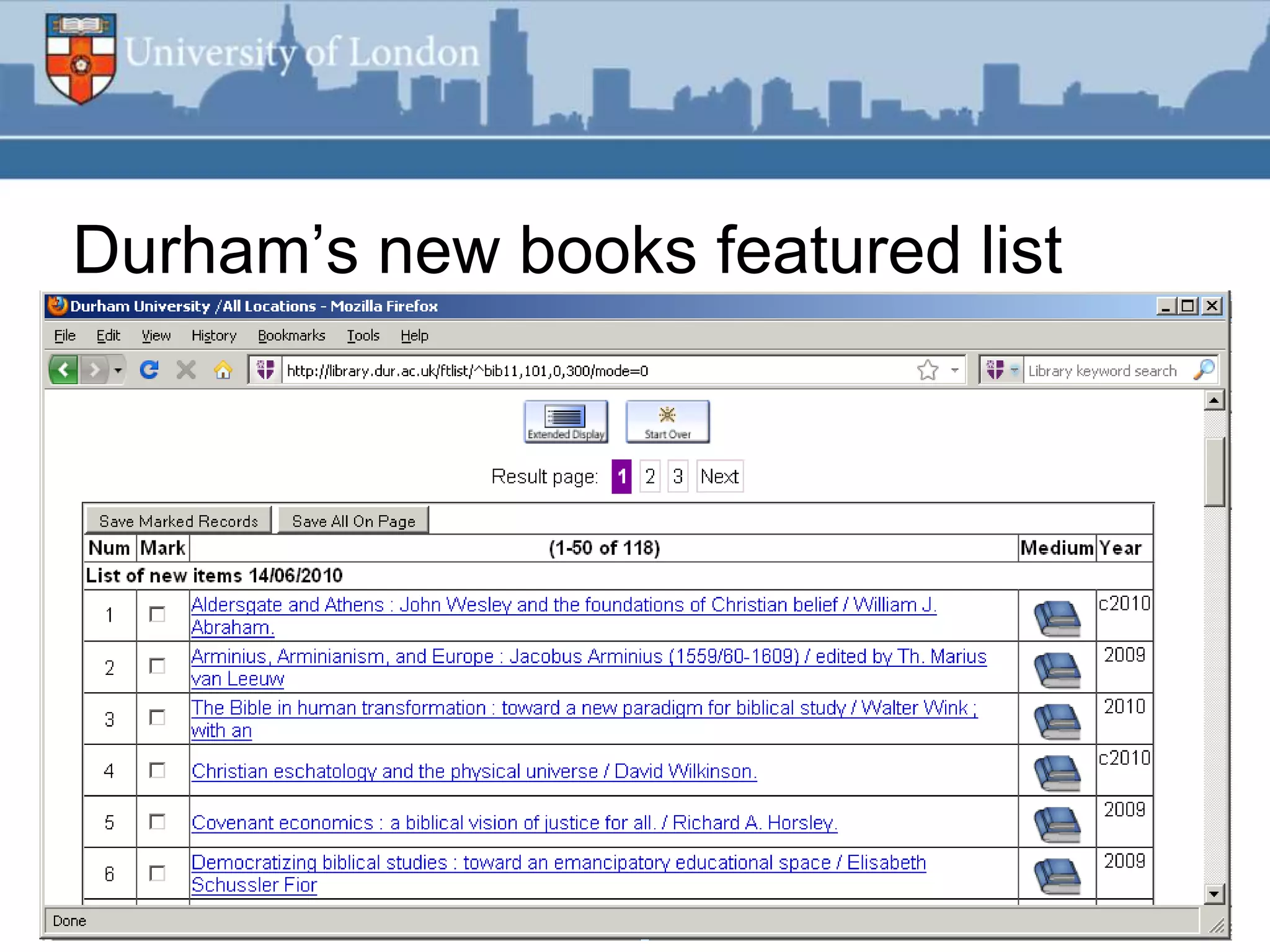 Durham‟s new books featured list
 
