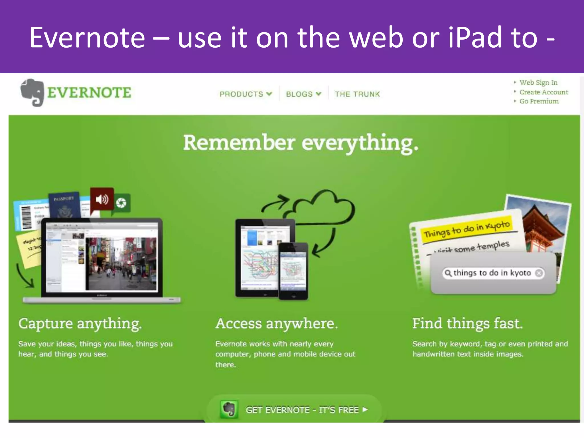 Evernote – use it on the web or iPad to -
 