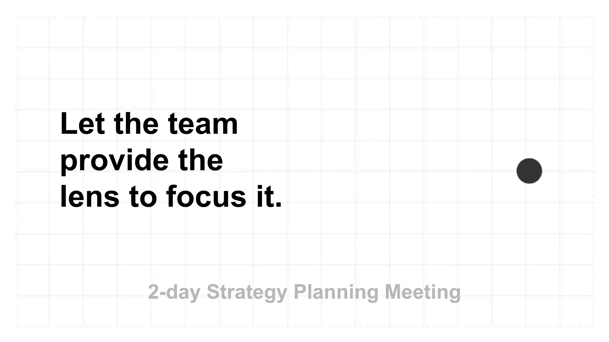 Let the team
provide the
lens to focus it.
2-day Strategy Planning Meeting
 