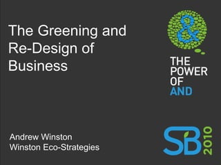 The Greening and Re-Design of Business Andrew Winston Winston Eco-Strategies 