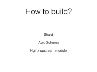 How to build?
Shard
Avro Schema
Nginx upstream module
 