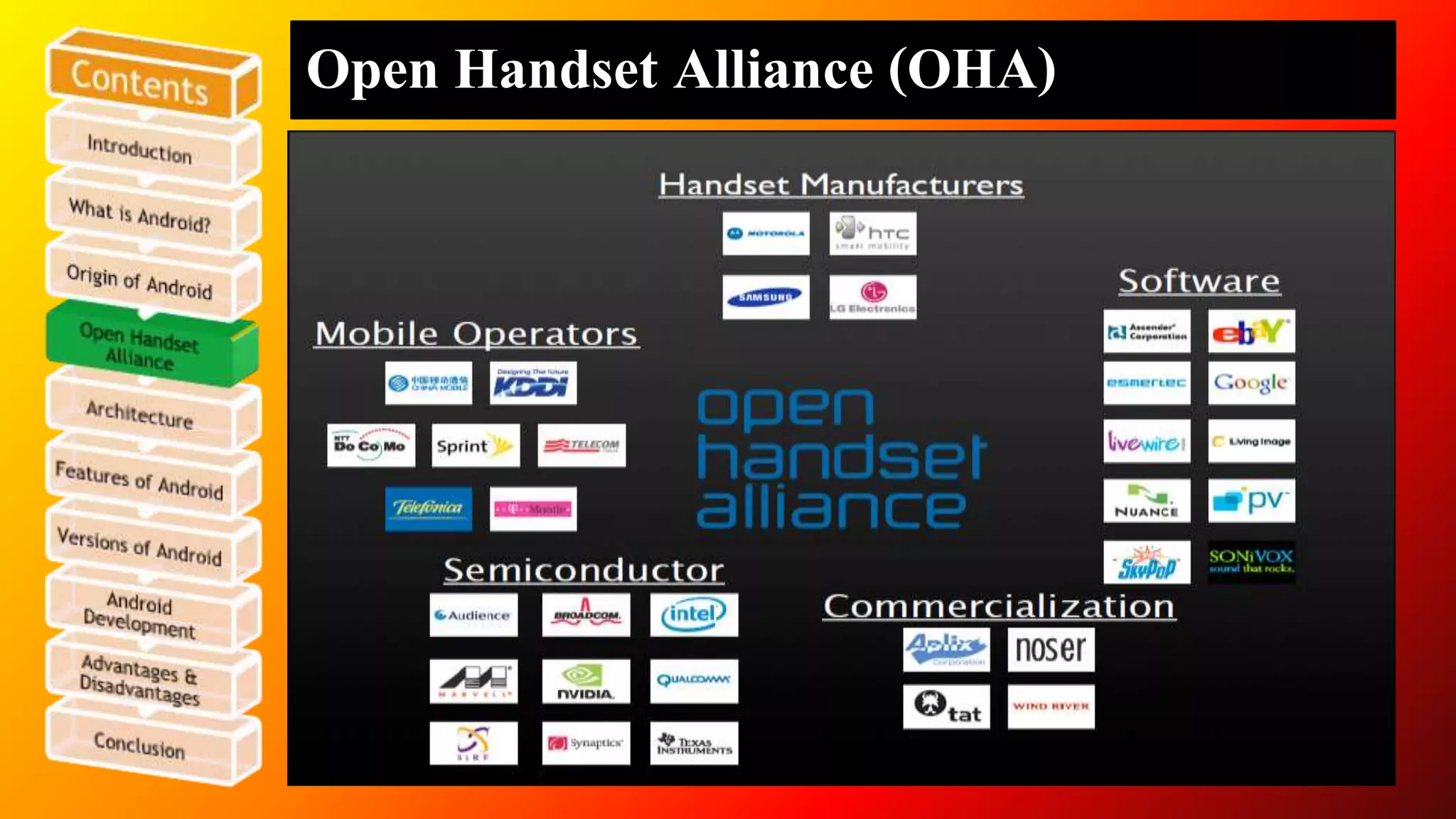 Open Handset Alliance (OHA) 
 