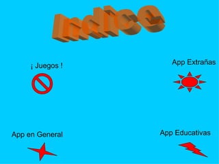 ¡ Juegos !      App Extrañas




App en General    App Educativas
 