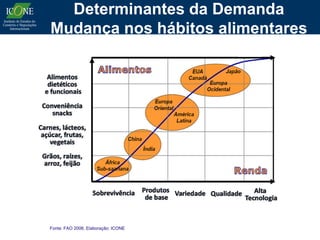 Determinantes da Demanda
Mudança nos hábitos alimentares




Fonte: FAO 2006. Elaboração: ICONE
 