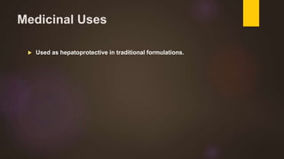 Medicinal Uses
 Used as hepatoprotective in traditional formulations.
 