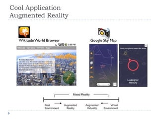 Cool Application
Augmented Reality


  Wikitude World Browser   Google Sky Map
 