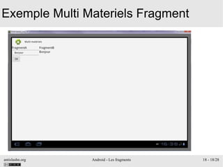 antislashn.org Android - Les fragments 18 - 18/28
Exemple Multi Materiels Fragment
 