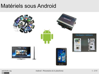 antislashn.org Android - Présentation de la plateforme 1 - 2/15
Matériels sous Android
 