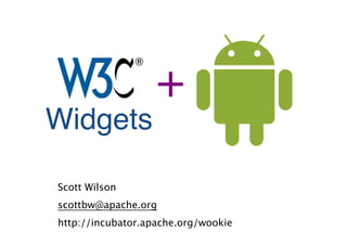 +
Widgets

Scott Wilson
scottbw@apache.org
http://incubator.apache.org/wookie
 
