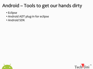 Android - Technical OverviewFeatures:GSM Telephony (hardware dependent)Bluetooth, EDGE, 3G, and WiFi (hardware dependent)Camera, GPS, compass, and accelerometer (hardware dependent)Integrated browser based on the open source WebKit engineOptimized graphics powered by a custom 2D graphics library; 3D graphics based on the OpenGL ES 1.0 specification (hardware acceleration optional)Media support for common audio, video, and still image formats (MPEG4, H.264, MP3, AAC, AMR, JPG, PNG, GIF)
