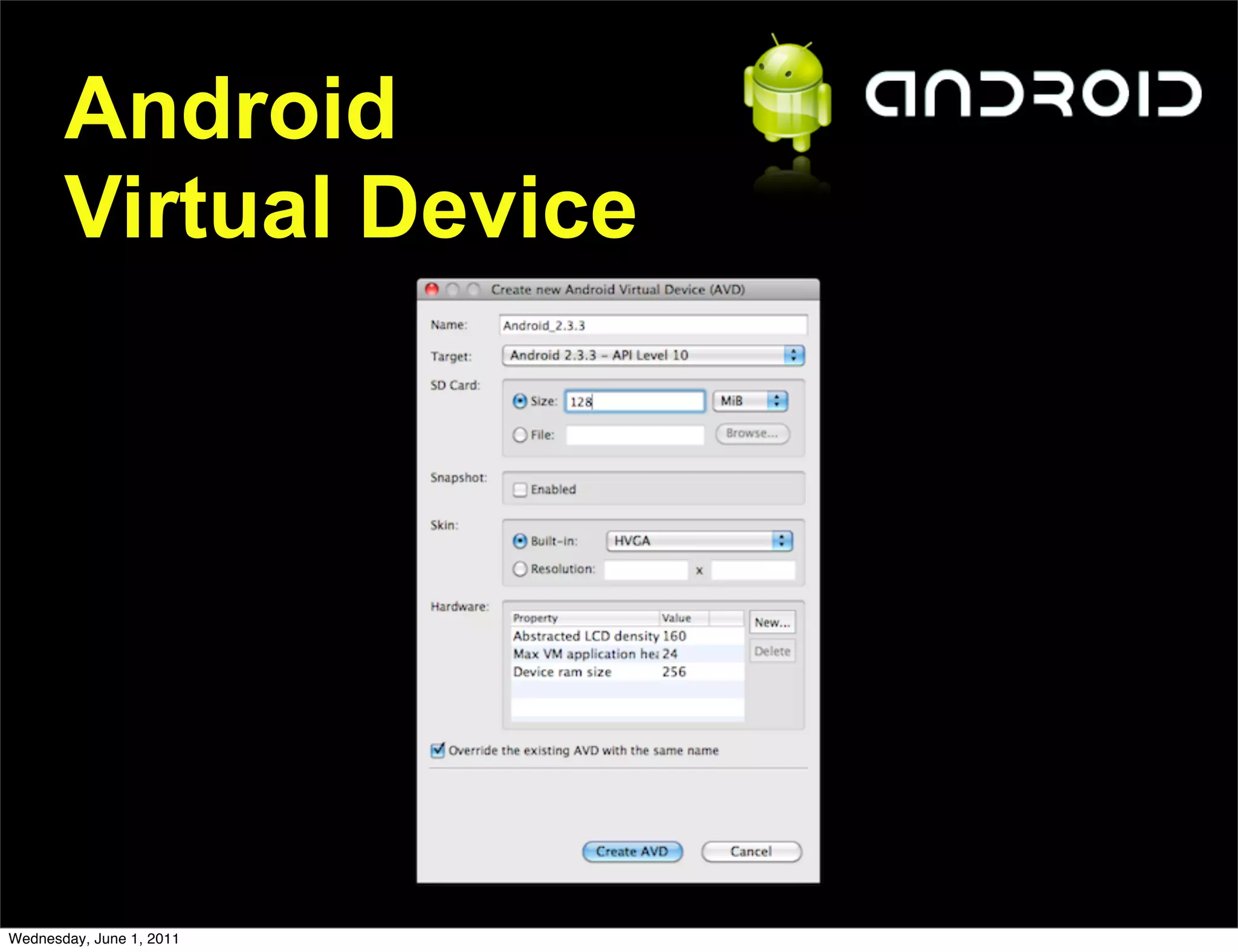 Android
       Virtual Device




Wednesday, June 1, 2011
 