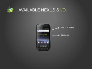 AVAILABLE NEXUS S I/O



                  touch screen


                  camera
 