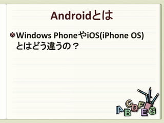 Windows PhoneやiOS(iPhone OS)
とはどう違うの？
 