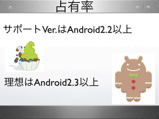 占有率
サポートVer.はAndroid2.2以上




理想はAndroid2.3以上
 