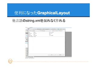 便利になったGraphicalLayout
      GraphicalLayout
他言語のstring.xmlを漏れなく作れる
 
