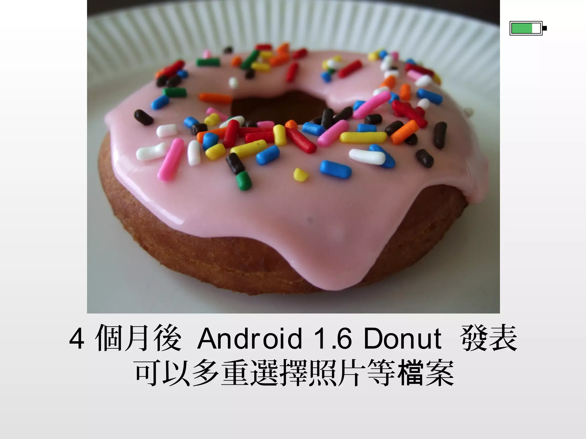 2009 年 Android 1.5 Cupcake 發表
加入了桌面小工具 , 複製貼上的功能
並且可以自訂第三方鍵盤

 