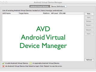 AVD	

AndroidVirtual 	

Device Maneger
 
